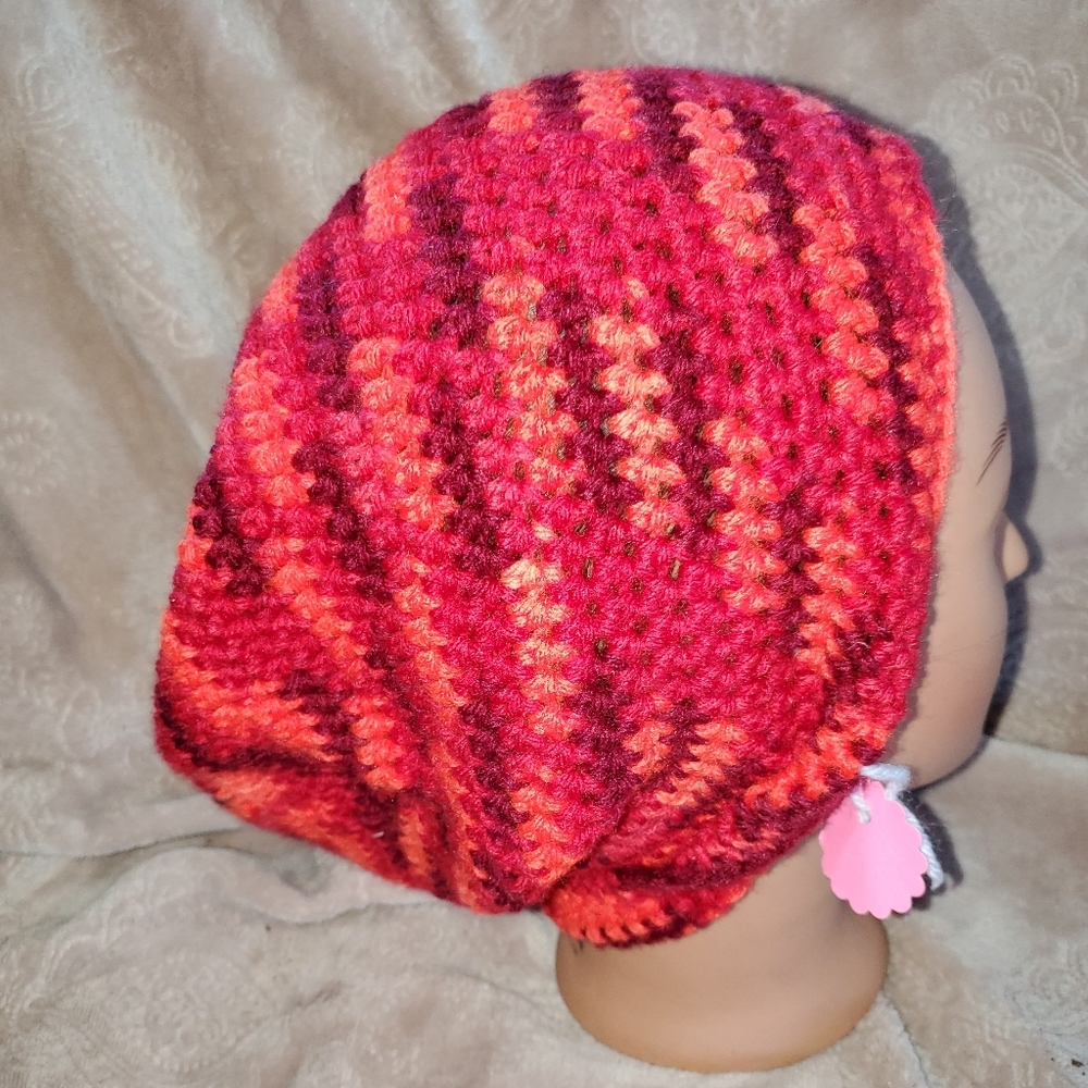 Crocheted adult slouchy beanie hat